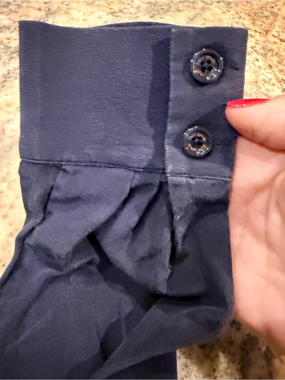 Kate Spade New York 100% Silk Navy Button Up Blouse Size 2 Long Sleeve Dual Pock